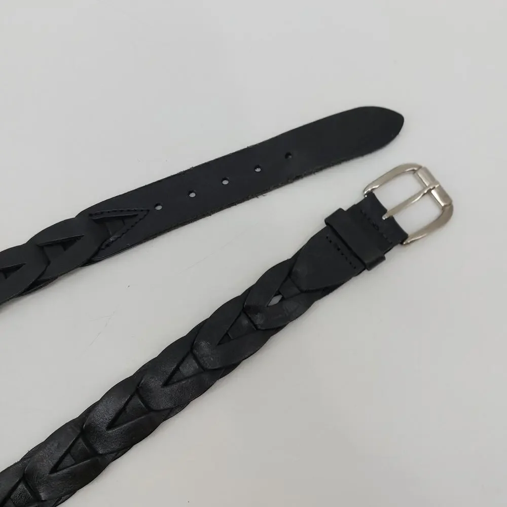 Womens Size 34 Belt Black Leather Chain Link Top Grain Medium